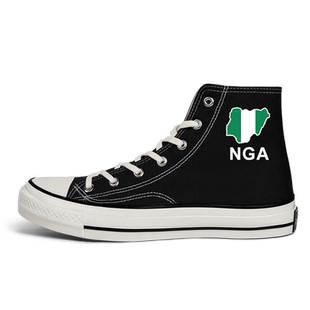 尼日利亚Nigeria高帮帆布鞋男女国家地图硫化鞋夏潮流系带设 无界