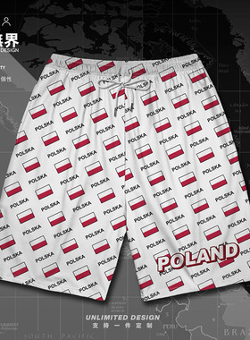 波兰Poland国旗标志国家大码运动短裤男装女装五分裤卫裤设 无界