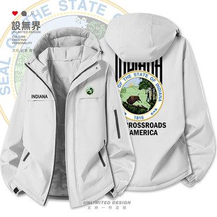 美国洲徽Indiana印第安纳州加厚棉服男女防寒学生棉衣外套设 无界
