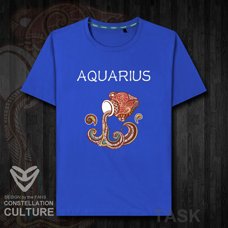 水瓶座Aquarius纯棉短袖T恤男情侣十二星座乌拉诺斯休闲装 夏0001