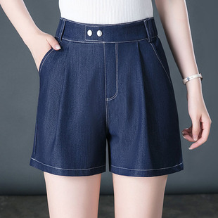 天丝牛仔短裤女夏季薄款2025年新款高腰妈妈裤子宽松阔腿五分女裤