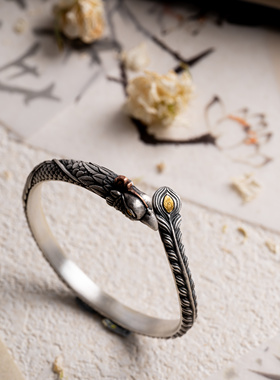 凤临丨足银手镯999丨凤凰收口手工錾刻国风韵味39g