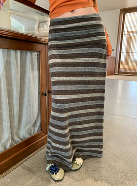 HOLDER ME 条纹包臀修身针织长裙女 2025秋冬显瘦气质半身裙 5673