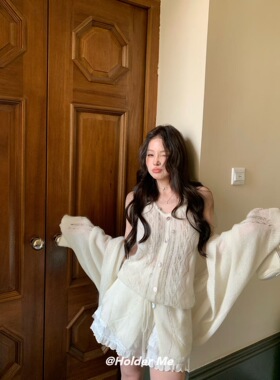 HOLDER ME 甜美纯色背心开衫两件套针织衫2026春季镂空套装女8038