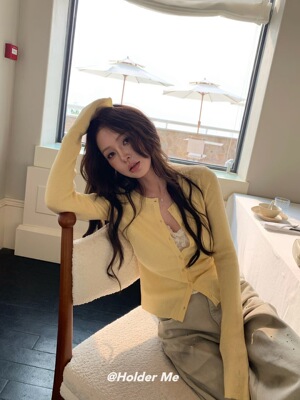 HOLDER ME 韩版修身纽扣短款针织开衫2026春季新款显瘦甜美女5677