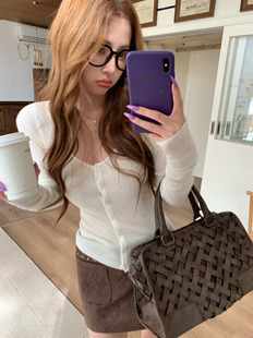 2025秋冬修身 HOLDER 女 纯色V领针织开衫 显瘦百搭内搭上衣5568