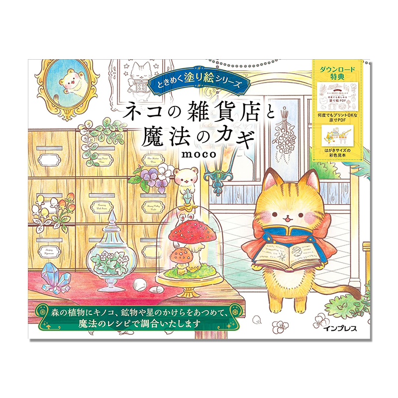 【现货】猫咪杂货店与魔法钥匙 涂色书 ネコの雑貨店と魔法のカギ ときめく塗り絵シリーズ 附特典 进口原版