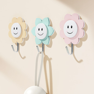 卡通粘钩亚克力可爱太阳花笑脸厨房墙壁卧室门后挂衣钩免打孔挂钩