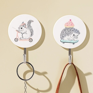 挂钩强力粘胶贴墙壁门后厨房浴室无痕免打孔粘钩可爱卡通白色挂钩