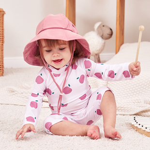 儿童泳装女童宝宝连体长袖泳衣裤0-3岁女娃粉红防晒速干沙滩婴儿