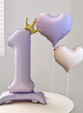 ins奶油紫色站立底座数字气球宝宝生日布置派对氛围拍照出片道具