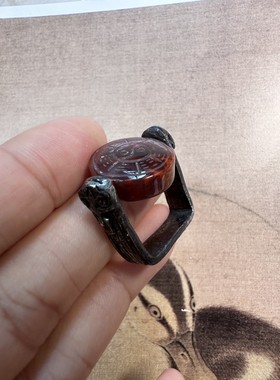 八卦南红戒面可翻转镶99银戒指