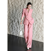 订钻收腰气质通勤商务名媛总裁范 女春秋职业装 轻奢风粉色西装 套装