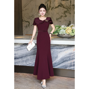 高贵气质优雅修身婚礼宴会正式场合礼服裙女修身鱼尾长裙连衣裙秋