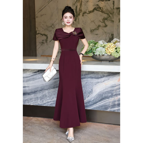 婚礼宴会修身鱼尾长裙连衣裙女夏