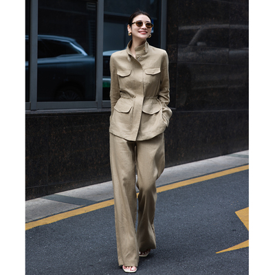 简约大气工装风外套直筒裤套装