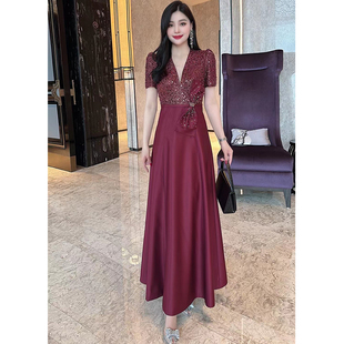 國2024春夏重工珠片訂鉆蝴蝶結(jié)優(yōu)雅高級女裝 行走 禮服長裙連衣裙