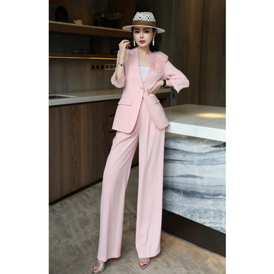一粒扣西服套装春夏薄款七分袖