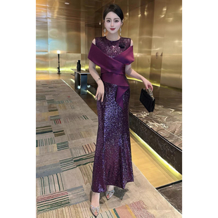 2026高端轻奢名媛风气质亮片礼服连衣裙女修身显瘦喜妈妈长裙