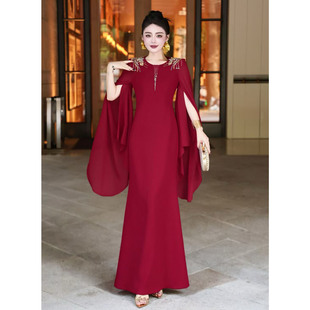 婚礼宴会晚装 裙 连衣裙高档喜妈妈喜婆婆新娘敬酒服订钻连衣裙长款