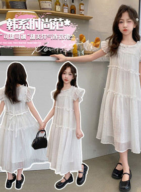 优米kids&YM91女童白色飞袖连衣裙