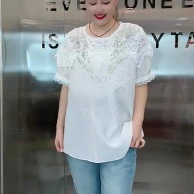 8106夏季新款欧韩加肥显瘦胖MM大码女装一手长短袖圆领百搭小衫潮