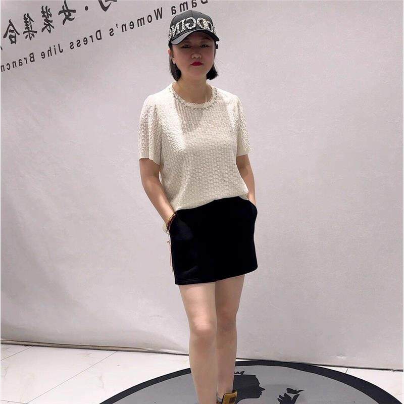 芮娜依莲大码女装2026夏季加肥胖mm打底5731重工满钻短袖衫上衣
