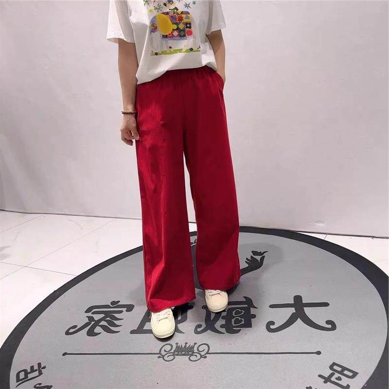 2026春装针丝缘时尚潮流欧货条绒休闲裤加大码女装显瘦女裤潮8316