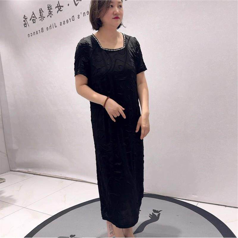 2026夏季新款芮娜依莲胖mm潮裙1793连衣裙加大码女装醋酸褶皱长裙