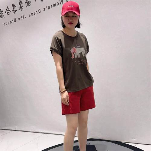 2026夏装针丝缘时尚潮流T恤2349动物图案包袖200斤显瘦减龄衫
