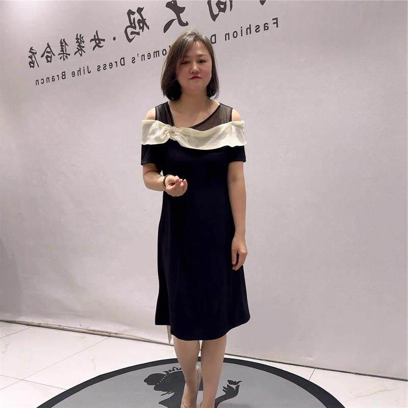 女权贵族夏装裙子3372露肩连衣裙加大码女装加肥加大显瘦减龄裙潮