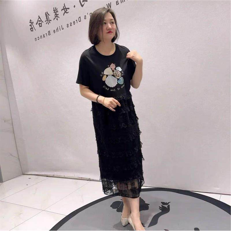 芮娜依莲时尚胖mm夏装裙1973连衣裙加肥加大码女装宽松潮流气质裙