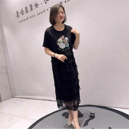 芮娜依莲时尚胖mm夏装裙1973连衣裙加肥加大码女装宽松潮流气质裙