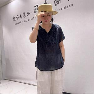 2026夏季女权贵族时尚加肥加大码女装31129苎麻短袖衫显瘦上衣