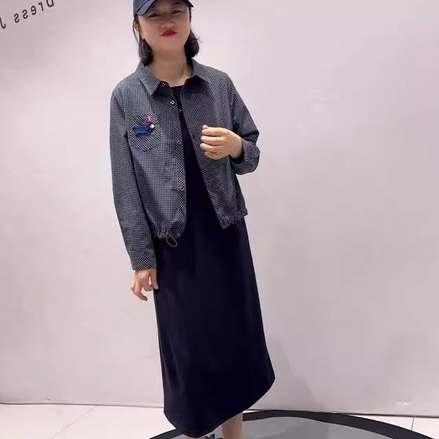 芮娜依莲2026年货新款衬衫搭背心连衣裙两件套大码女装裙子1391