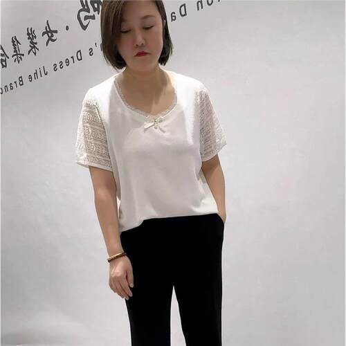 芮娜依莲打底1878夏季新款欧货醋酸短袖加大码女装显瘦气质上衣