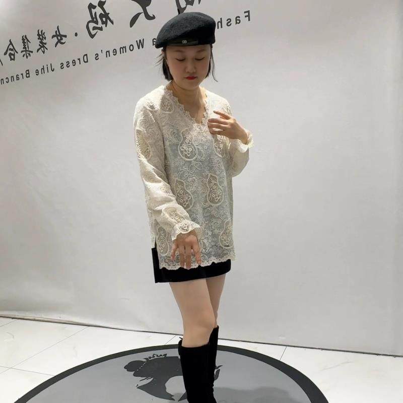 2026春针丝缘时尚大码女装胖mm潮打底T恤7183V领蕾丝衫显瘦打底衫,女装/女士精品,大码内搭,淘宝优惠券,粉丝福利购,淘宝优惠卷