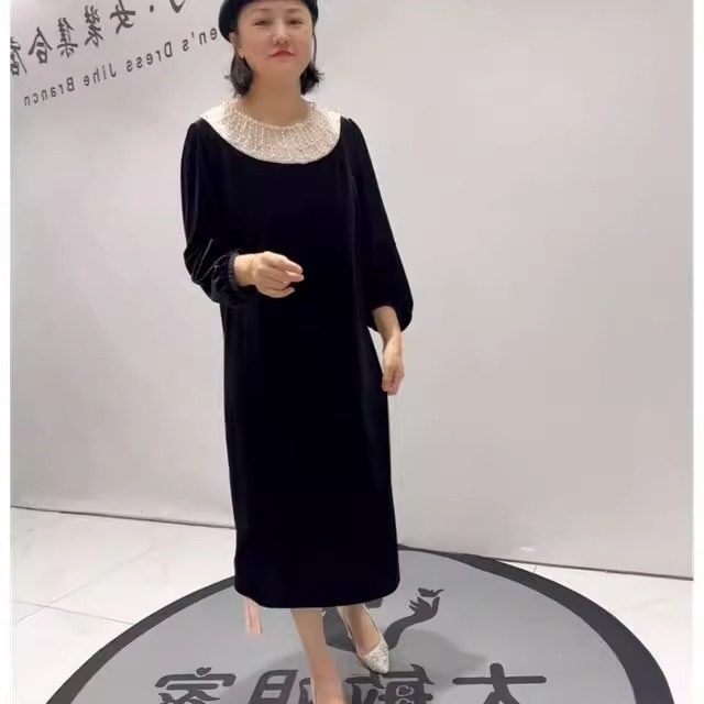 时装芮娜依莲2026年货新款丝绒连衣裙大码女装胖mm气质长裙5337