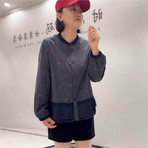 女权贵族大码女装2026初秋新款打底6035长袖刺绣格子衬衫上衣T恤