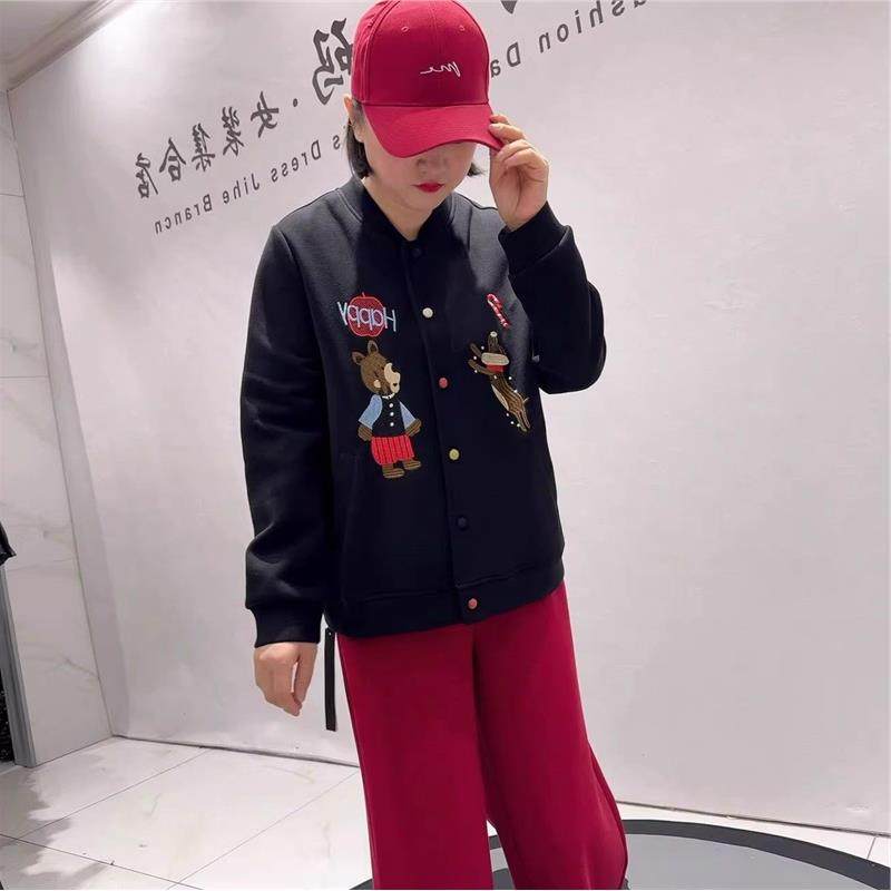 针丝缘2026春装6391圆领棒球服外套加大女装加肥加大减龄开衫女潮