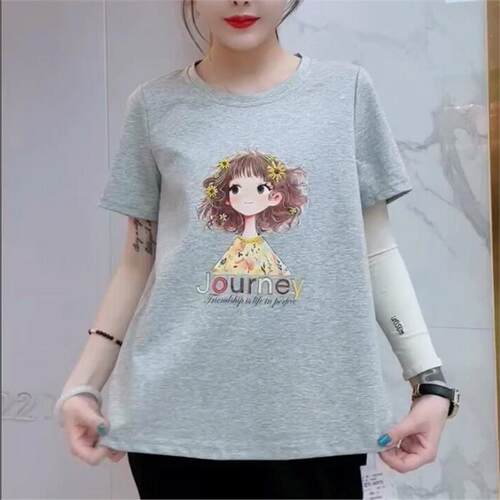2026夏季女权贵族3928卡通图案减龄休闲200斤短袖大码女装打底衫