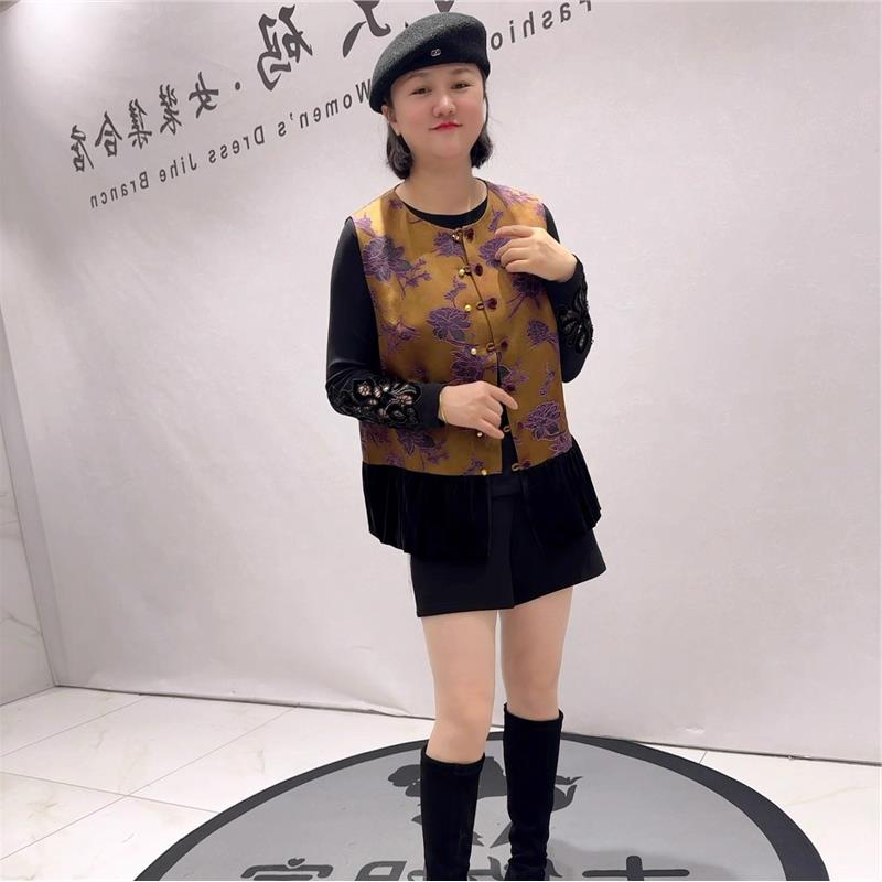 2025年春季新款芮娜依莲国风马夹加肥加大胖mm气质200斤开衫5458