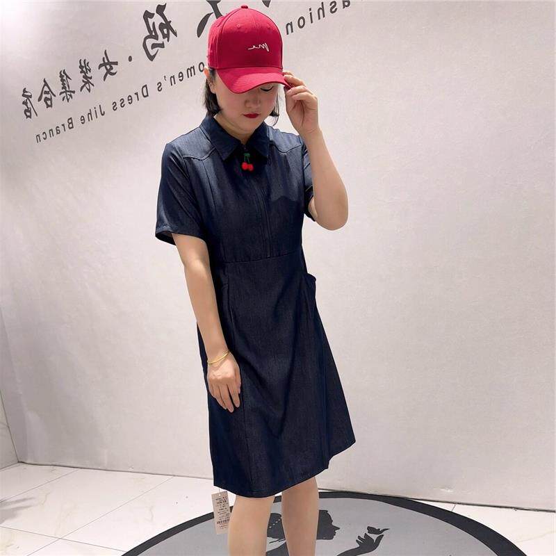 2026夏装新款女权贵族裙子3282天丝牛仔侧边拉链带兜连衣裙加大码