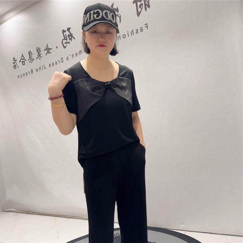 芮娜依莲大码女装2026夏季加肥胖mm打底5689醋酸衫短袖上衣打底