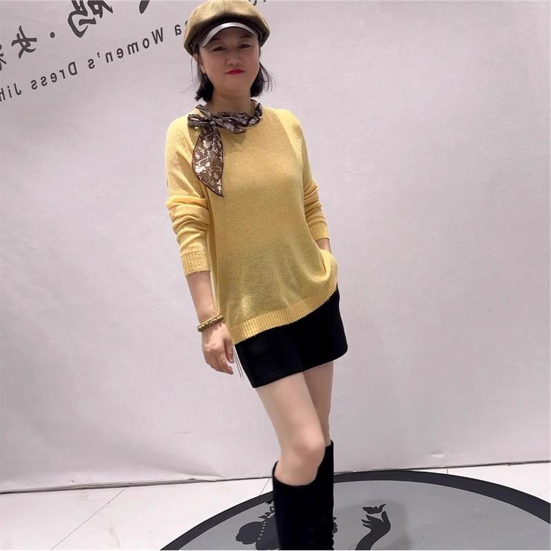 2026春装上衣T恤针织衫加大码女装加肥加大气质衫200斤打底衫1602