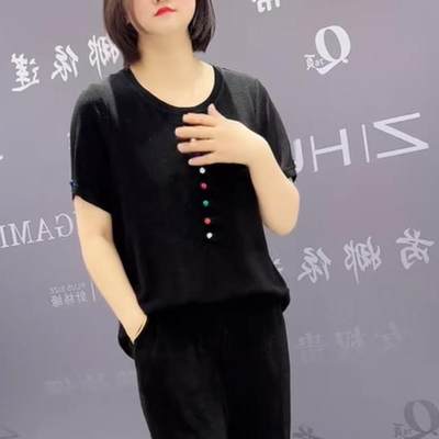 9443芮娜依莲夏季新款欧韩加肥显瘦胖MM大码女装百搭款短袖T恤潮