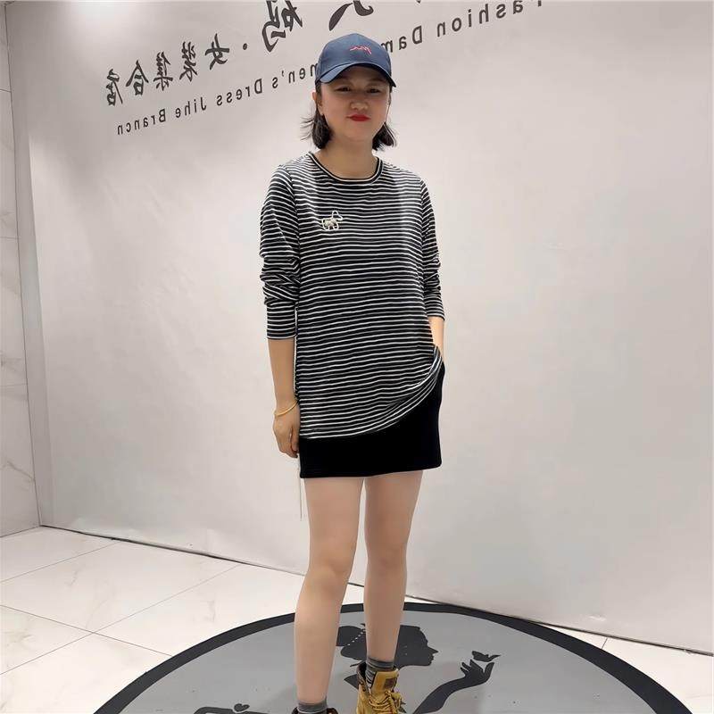 女权贵族2026年货初春大码T恤衫加肥加大胖mm条纹衫200斤打底1659