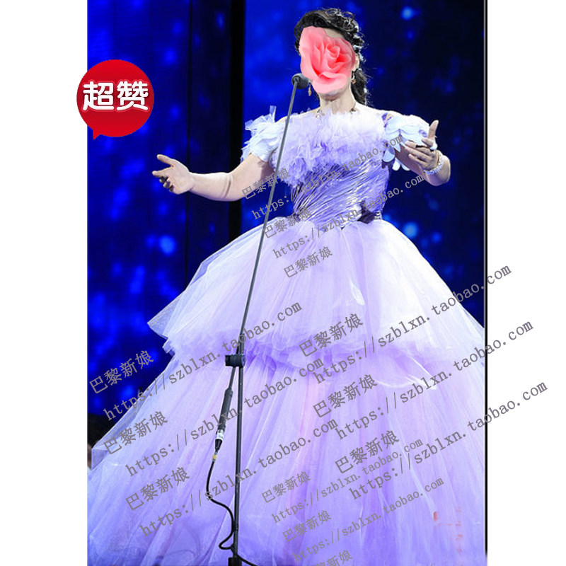 大红色透明圆领水钻歌唱比赛礼服