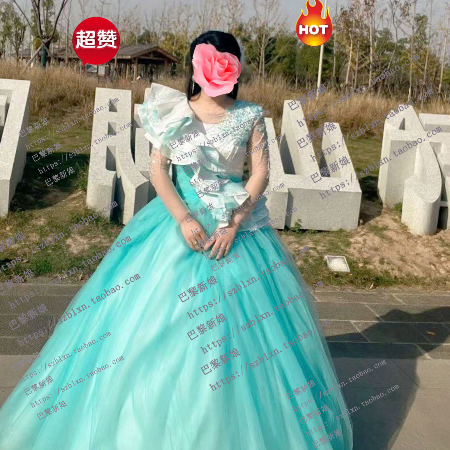 2026新款冰蓝色荷叶领蓬蓬裙艺考水钻音乐会歌唱比赛演出礼服女
