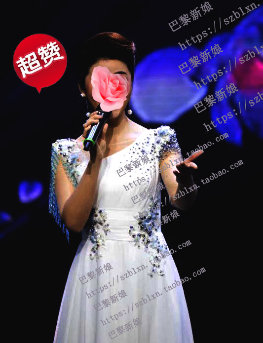 流苏水钻飘逸表演歌唱比赛礼服
